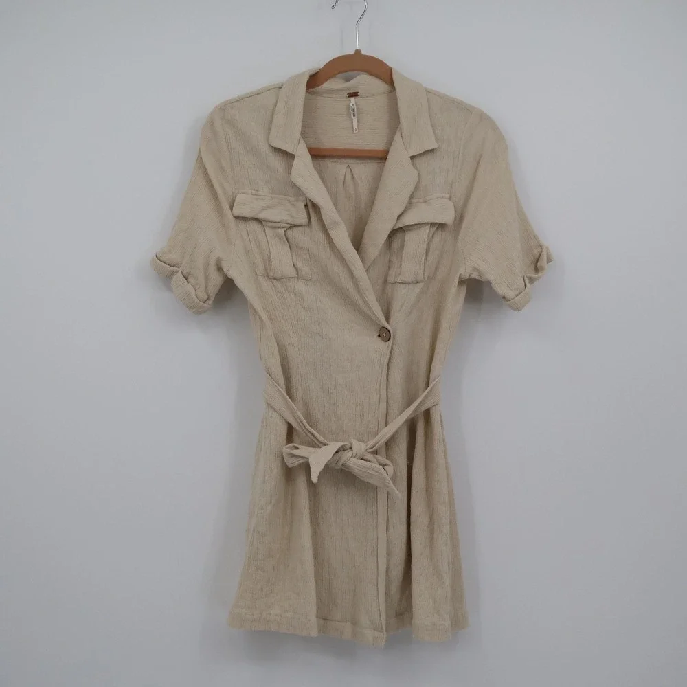 Free‎ People Clementine Mini Dress Womens S Beige Safari Resort Coastal Beach